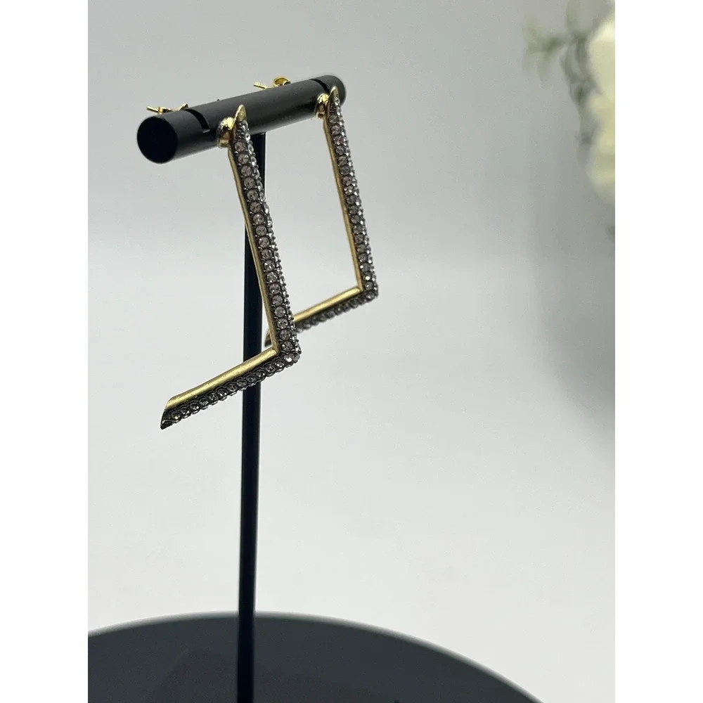 Demarson Yana Angular Pave  Swarovski‎ Crystal Gold Plated Front Part Earrings